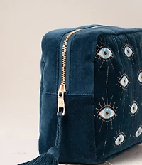 Elizabeth Scarlett Mystical Eye Caribbean Blue Velvet Wash Bag