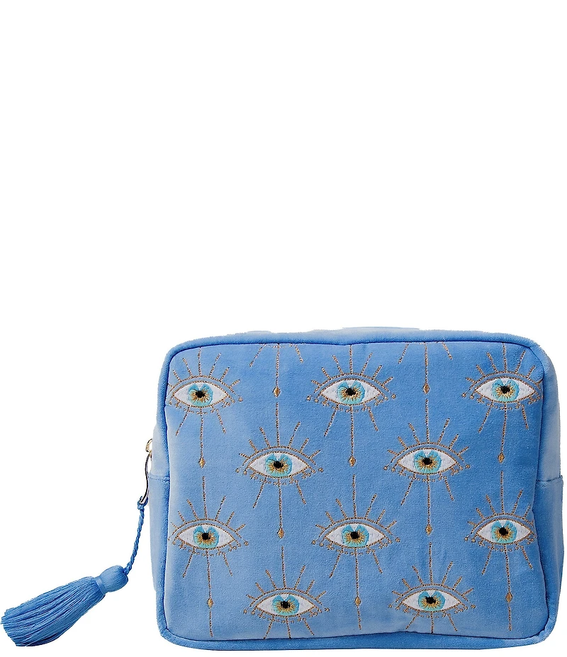 Elizabeth Scarlett Mystical Eye Caribbean Blue Velvet Wash Bag