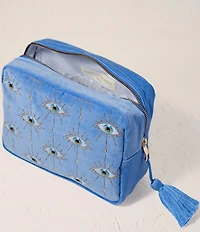 Elizabeth Scarlett Mystical Eye Caribbean Blue Velvet Wash Bag