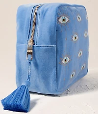 Elizabeth Scarlett Mystical Eye Caribbean Blue Velvet Wash Bag
