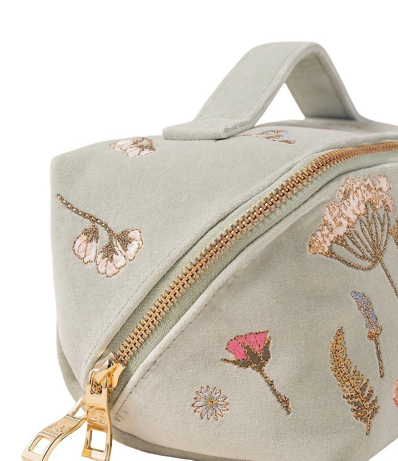 Elizabeth Scarlett Pressed Flowers Velvet Open Flat Makeup Bag