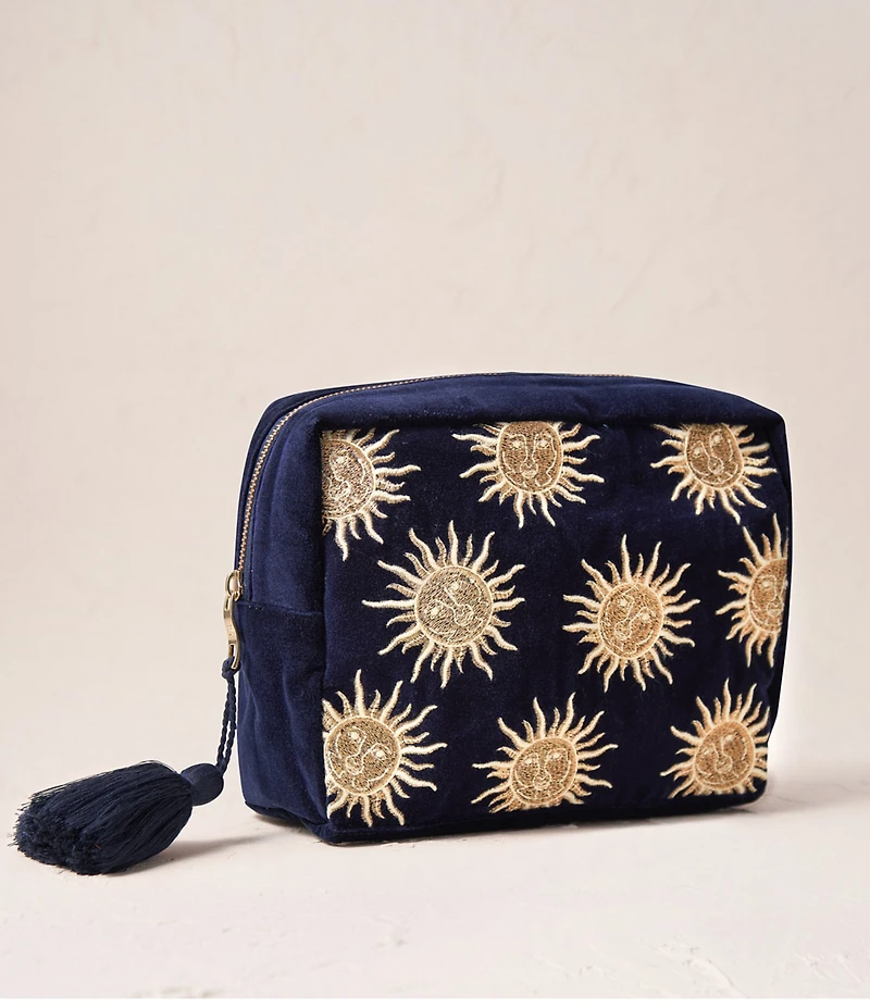 Elizabeth Scarlett Sun Goddess Navy Velvet Wash Bag