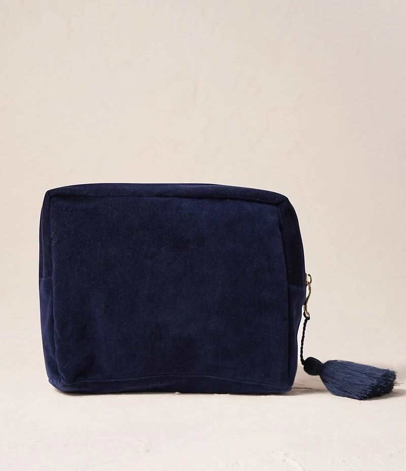 Elizabeth Scarlett Sun Goddess Navy Velvet Wash Bag
