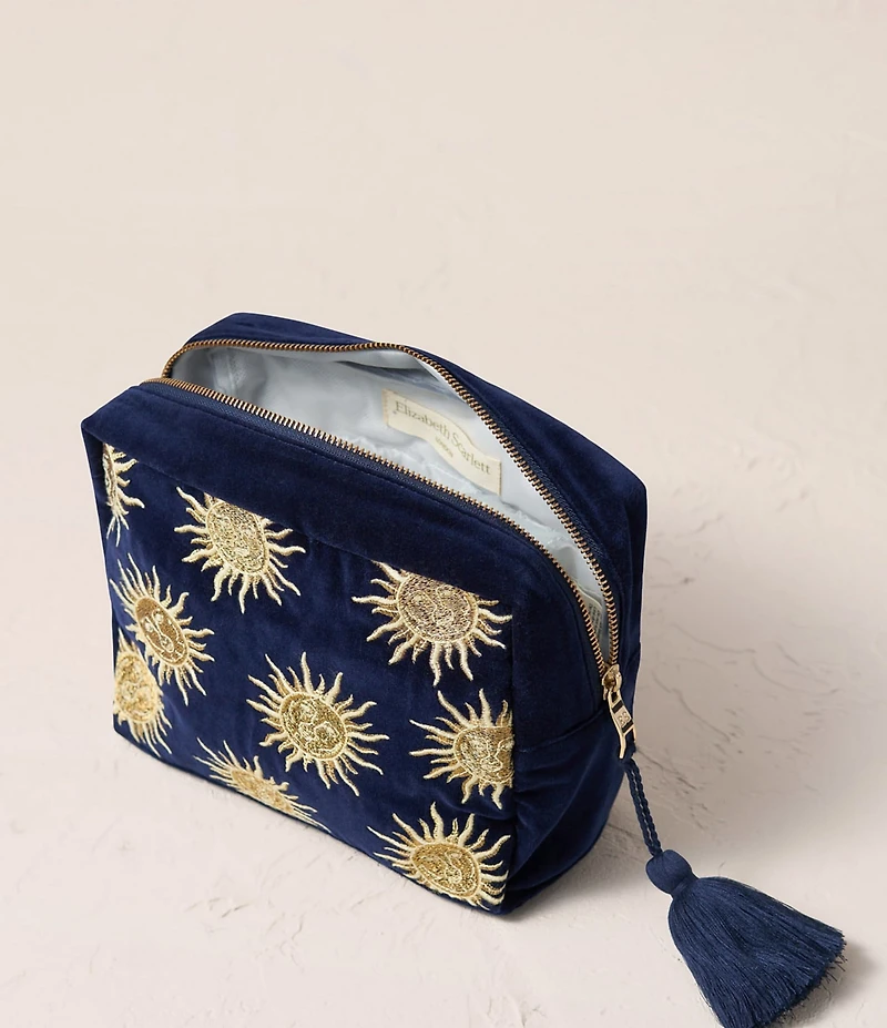 Elizabeth Scarlett Sun Goddess Navy Velvet Wash Bag