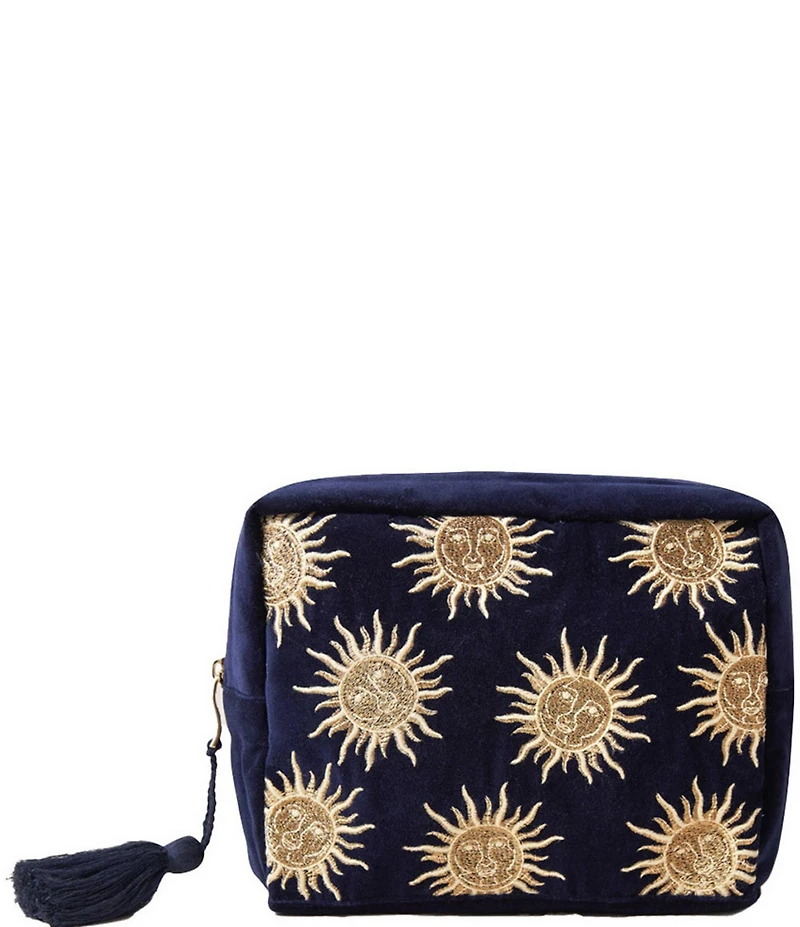 Elizabeth Scarlett Sun Goddess Navy Velvet Wash Bag