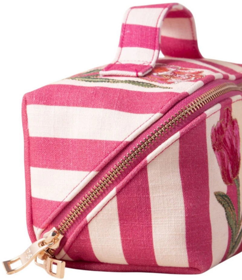 Elizabeth Scarlett Tulip Stripe Cotton Open Flat Makeup Bag