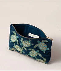 Elizabeth Scarlett Turtle Conservation Marine Navy Velvet Everyday Pouch