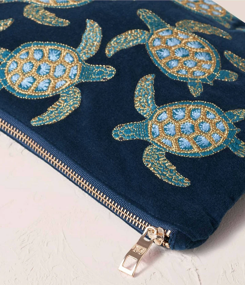 Elizabeth Scarlett Turtle Conservation Marine Navy Velvet Everyday Pouch