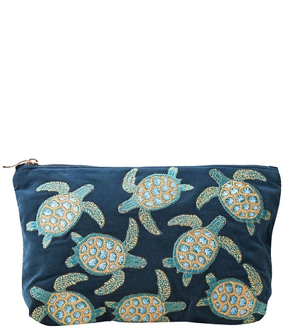 Elizabeth Scarlett Turtle Conservation Marine Navy Velvet Everyday Pouch
