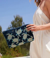 Elizabeth Scarlett Turtle Conservation Marine Navy Velvet Everyday Pouch