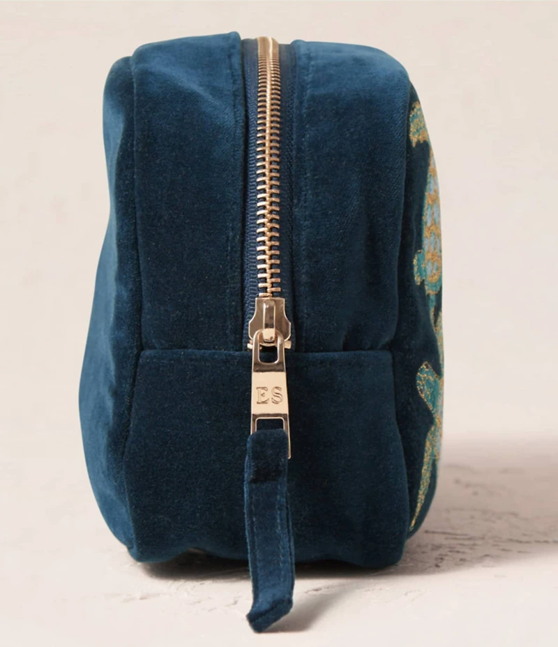 Elizabeth Scarlett Turtle Conservation Marine Navy Velvet Makeup Bag