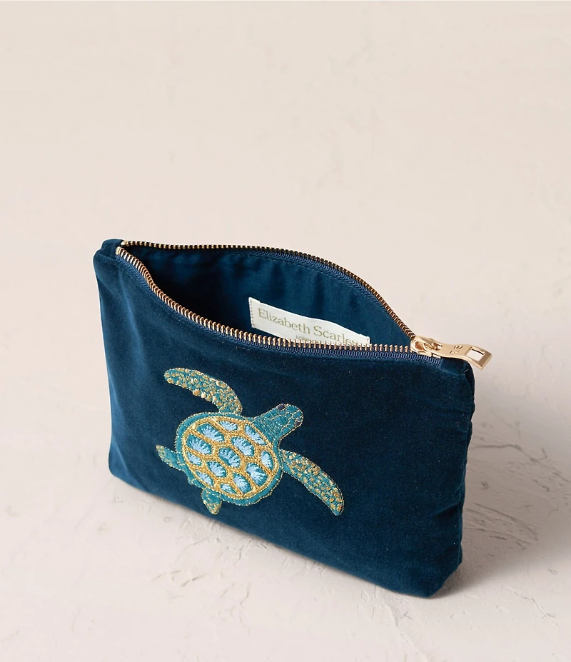 Elizabeth Scarlett Turtle Conservation Marine Navy Velvet Mini Pouch