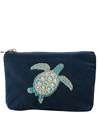 Elizabeth Scarlett Turtle Conservation Marine Navy Velvet Mini Pouch