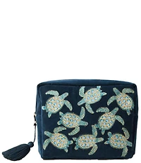 Elizabeth Scarlett Turtle Conservation Marine Navy Velvet Wash Bag