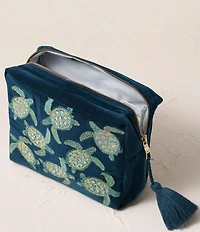 Elizabeth Scarlett Turtle Conservation Marine Navy Velvet Wash Bag