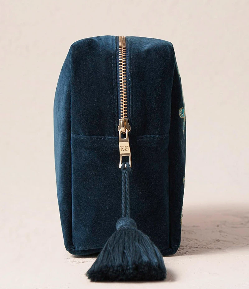 Elizabeth Scarlett Turtle Conservation Marine Navy Velvet Wash Bag