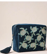Elizabeth Scarlett Turtle Conservation Marine Navy Velvet Wash Bag