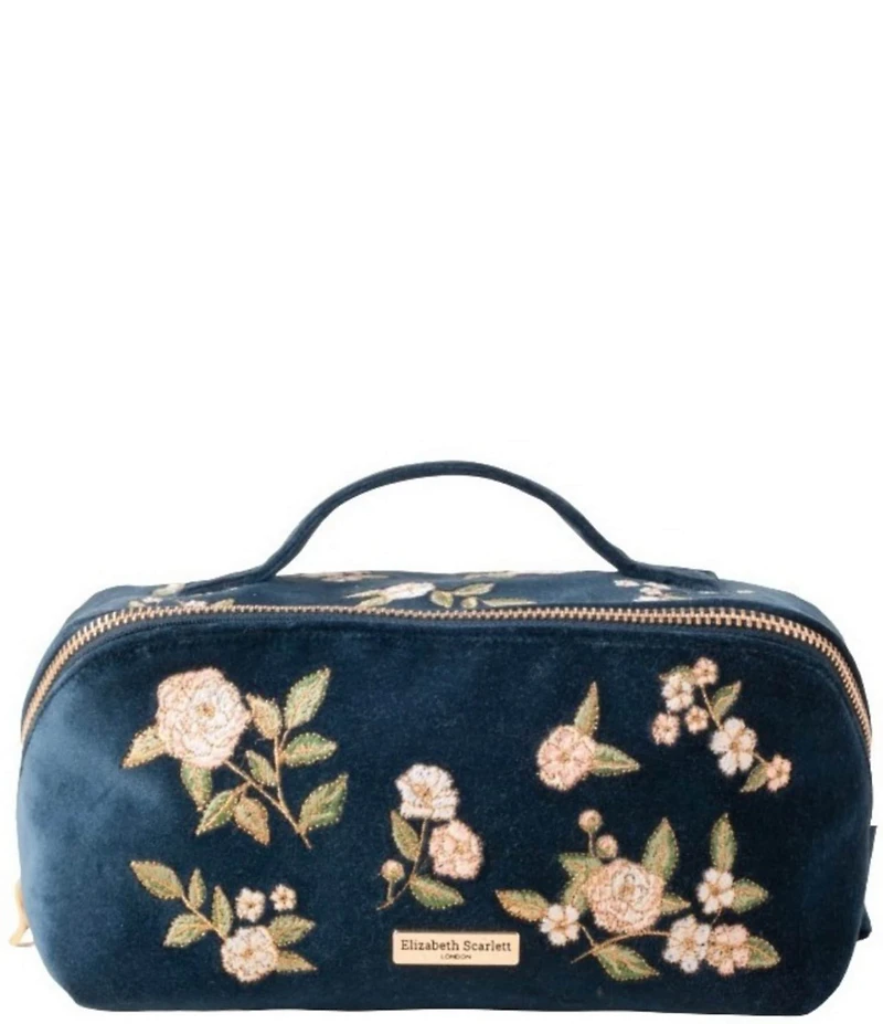 Elizabeth Scarlett Wild Rose Velvet Open Flat Makeup Bag