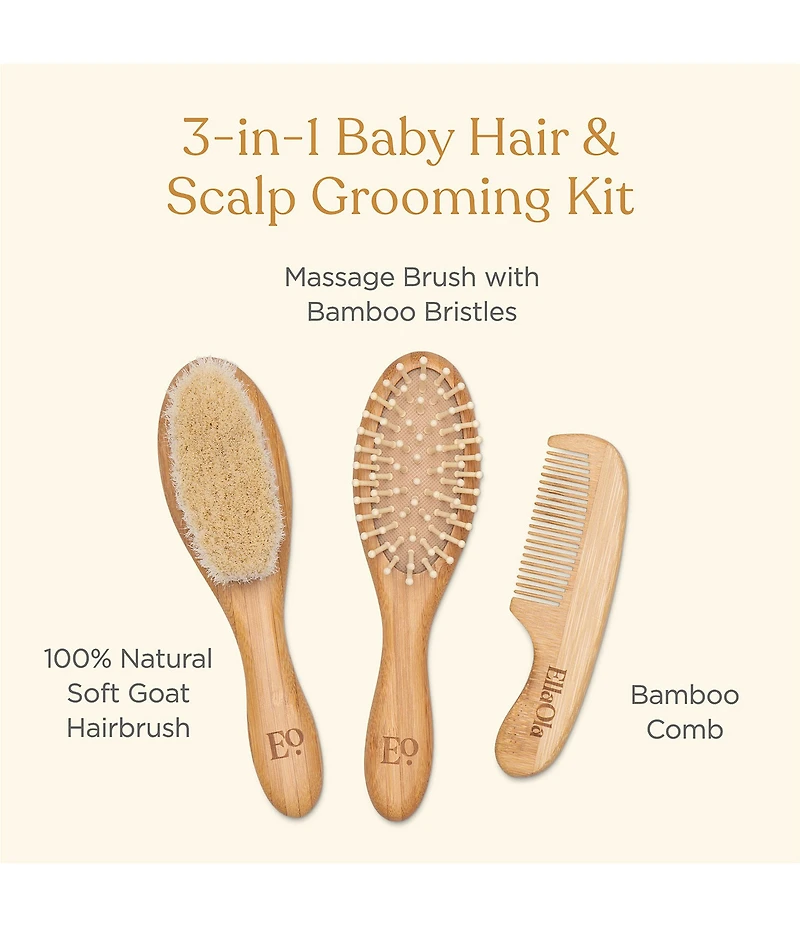 EllaOla 3-Piece Bamboo Brush & Comb Set