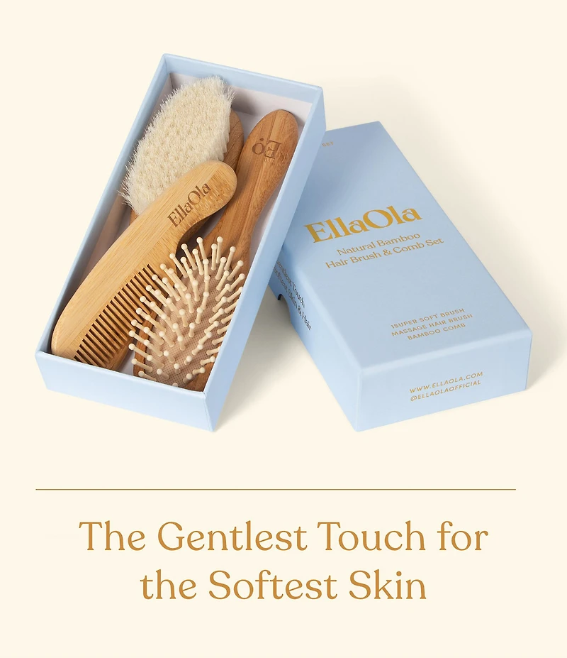 EllaOla 3-Piece Bamboo Brush & Comb Set