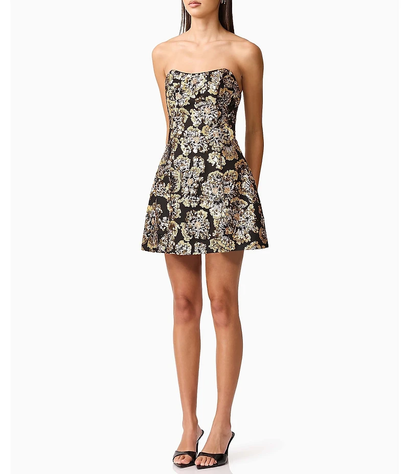 ELLIATT Celeste Mesh Tulip Sequin Strapless Sleeveless Mini Dress