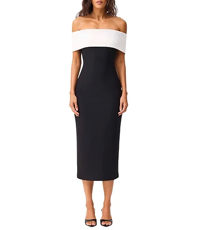 ELLIATT Euphoria Banded Off-The-Shoulder Contrast Midi Dress