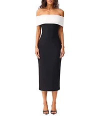 ELLIATT Euphoria Banded Off-The-Shoulder Contrast Midi Dress