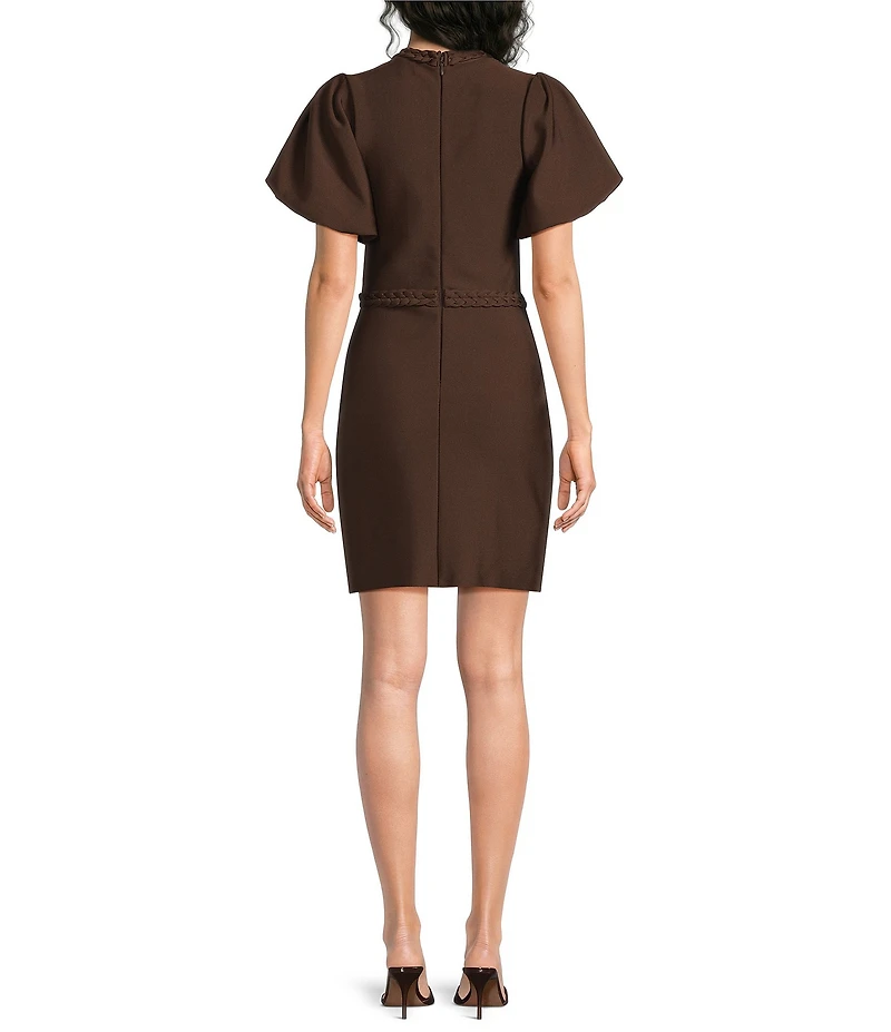ELLIATT Floriana Double Knit High Round Neck Short Puff Sleeve Mini Dress