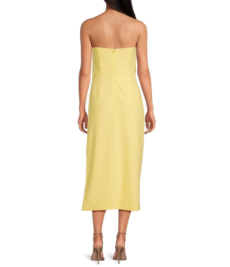 ELLIATT Hope Stretch Crepe 3D Floral Strapless Sleeveless Midi Dress