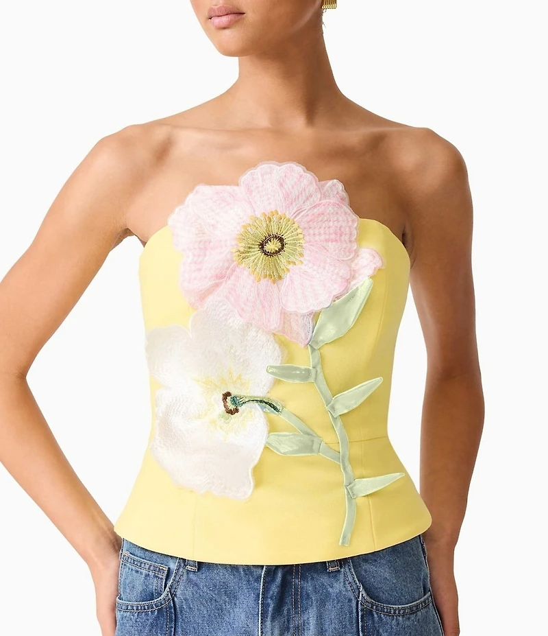 ELLIATT Hope Stretch Crepe Strapless Halter Neck Sleeveless 3D Floral Applique Top