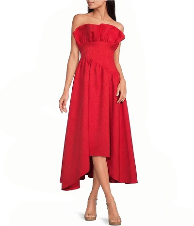 ELLIATT Laurel Strapless Ruffled Hi-Low Maxi Dress