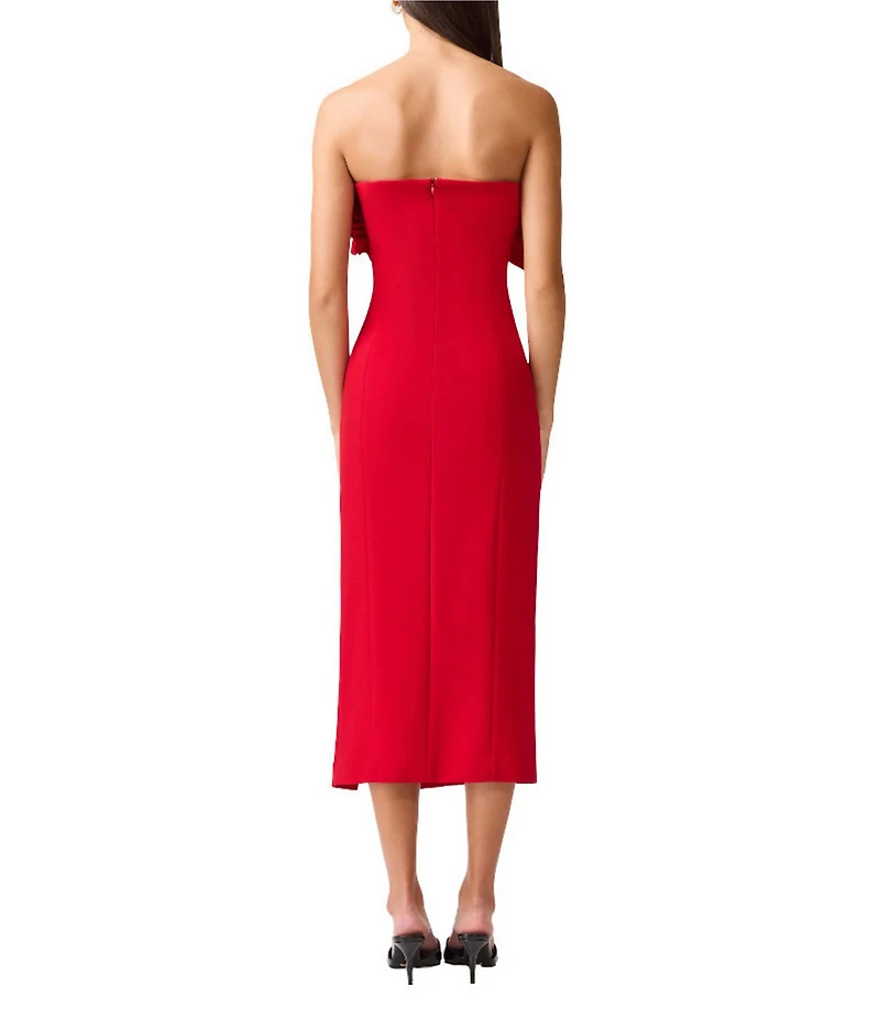 ELLIATT Lila Stretch Crepe Floral Rosette Square Neck Sleeveless Midi Dress