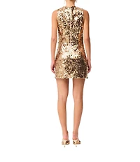 ELLIATT Noelle Silver Floral Sequin High Neck Sleeveless Mini Shift Dress