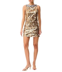 ELLIATT Noelle Silver Floral Sequin High Neck Sleeveless Mini Shift Dress