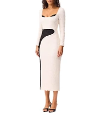 ELLIATT Paloma Textured Stretch Sweetheart Square Neck Long Sleeve Midi Dress