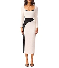 ELLIATT Paloma Textured Stretch Sweetheart Square Neck Long Sleeve Midi Dress