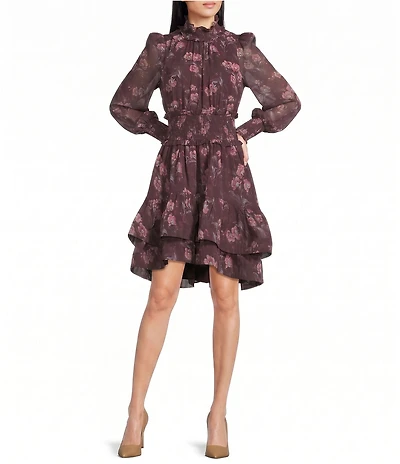 ELLIATT Rosaria Georgette Printed Mock Neck Long Sleeve Fit & Flare Mini Dress
