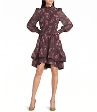 ELLIATT Rosaria Georgette Printed Mock Neck Long Sleeve Fit & Flare Mini Dress