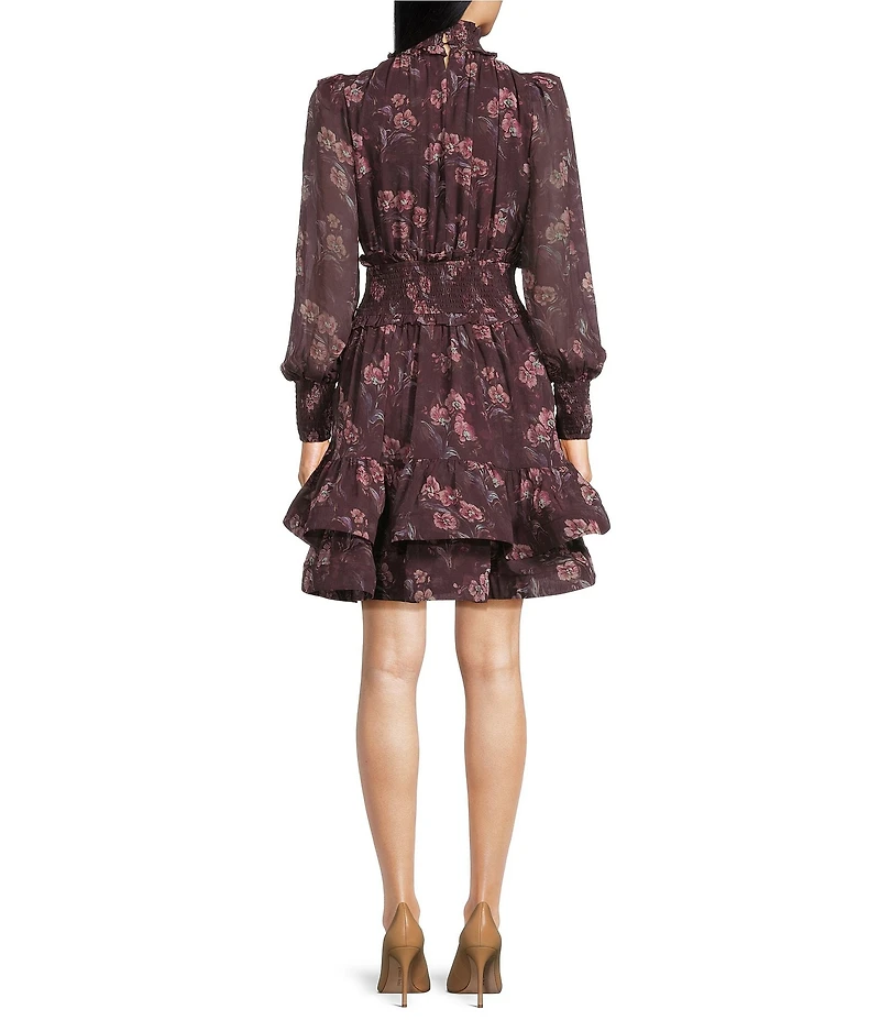 ELLIATT Rosaria Georgette Printed Mock Neck Long Sleeve Fit & Flare Mini Dress