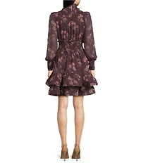 ELLIATT Rosaria Georgette Printed Mock Neck Long Sleeve Fit & Flare Mini Dress