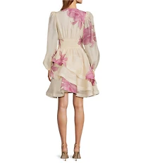 ELLIATT Rova Floral Print V-Neck Long Sleeve Mini Dress