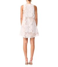 ELLIATT Roxana Embroidered Mesh Round Neck Sleeveless Shift Mini Dress