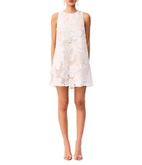 ELLIATT Roxana Embroidered Mesh Round Neck Sleeveless Shift Mini Dress