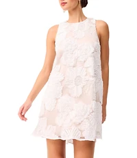 ELLIATT Roxana Embroidered Mesh Round Neck Sleeveless Shift Mini Dress