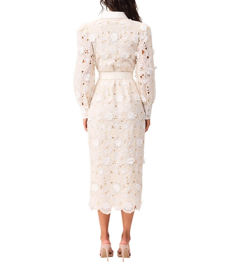 ELLIATT Sienna Organza Lace Stand Collar Long Sleeve Midi Dress