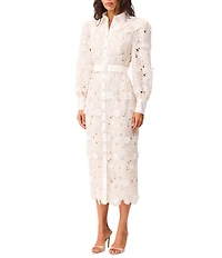 ELLIATT Sienna Organza Lace Stand Collar Long Sleeve Midi Dress