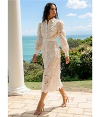 ELLIATT Sienna Organza Lace Stand Collar Long Sleeve Midi Dress