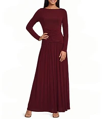ELLIATT Simone High Boat Neck Long Sleeve Drop Waist Gown