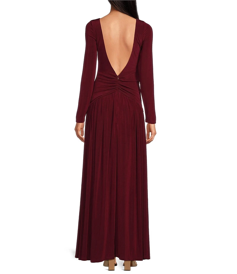 ELLIATT Simone High Boat Neck Long Sleeve Drop Waist Gown