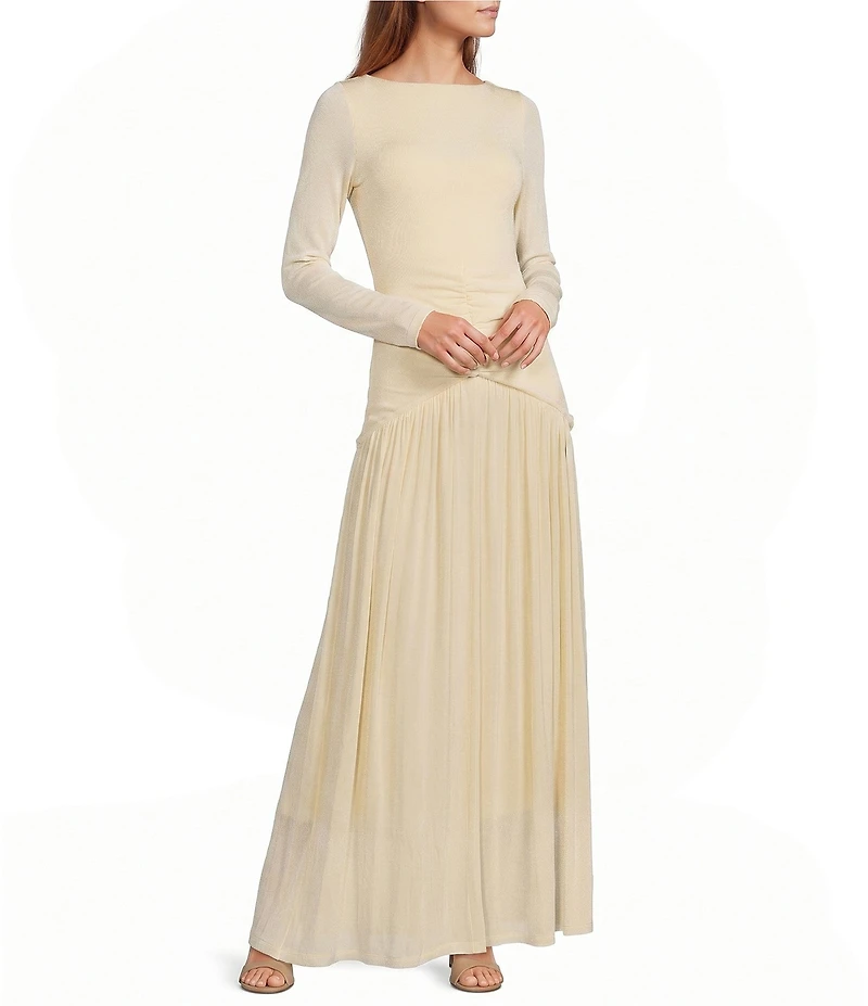 ELLIATT Simone High Boat Neck Long Sleeve Drop Waist Gown